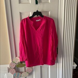 Kim Rogers Hot Pink V-Neck Blouse